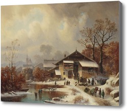 Картина Зимний пейзаж с охотниками