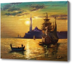 Картина Картина маслом. Закат в Венеции. Холст 40х50