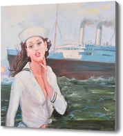 Картина Девушка у корабля