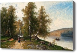 Картина Березы на берегу озера