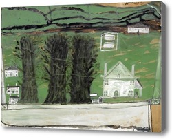 Картина Три дерева: белый дом в пейзаже
