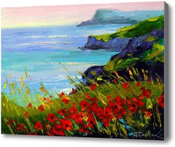 Картина Море ,скалы,цветы