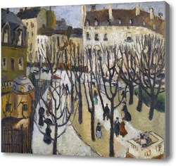 Картина Парижская площадь, голые деревья