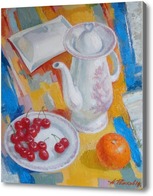 Купить картину Натюрморт с вишнями и апельсином