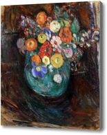 Картина Натюрморт с зеленой вазой и цветами.