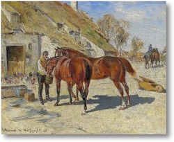 Картина Кормление - лошадей