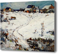 Картина Дома в зимнем пейзаже