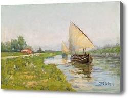 Картина Баржи вдоль канала