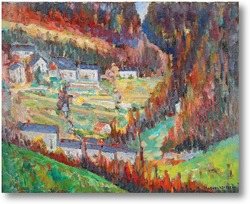 Картина Деревня в осенем пейзаже