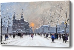 Картина Улицы большого города в зимний период