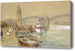 Картина Кельн. Гавань возле старого моста Гогенцоллерн