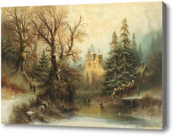 Картина Романтический зимний пейзаж с фигурными коньками у замка