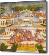 Картина Асаф аль-Даула, Наваб Ауда, празднование весеннего праздника Холи