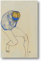 Картина Полуобнаженная блондинка в синей рубашке и синей повязкой на гол