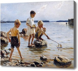 Картина Мальчики играют на пляже