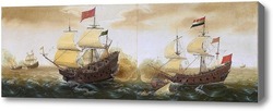 Картина Встреча между голландским и испанским кораблями