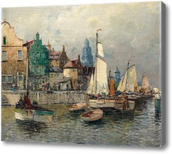 Купить картину Портовый город с парусниками