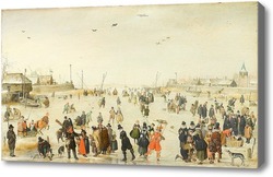 Картина Зимняя сцена на замерзшем канале