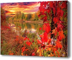 Картина осень у озера
