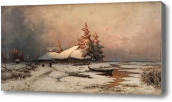Картина Хижина в зимних сумерках