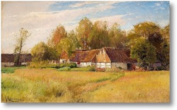 Картина Сельский дом  Цветущий луг