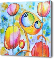 Картина Кот в тюльпанах