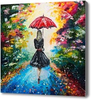 Картина Девушка с красным зонтом