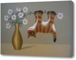 Картина котик на ромашке
