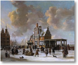Картина Полюс дом и новый мост в Амстердаме зимой