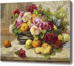 Картина Натюрморт с розами и цитрусовыми фруктами