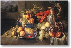 Купить картину Натюрморт с фруктами,омаром и хлебом