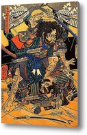 Картина Хасебе Нобутсура в нападении Таира  на дворец такакура