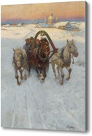Картина Сани, запряженные лошадьми в снегу