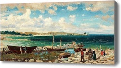 Картина Прибрежный пейзаж с мариной