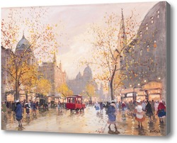 Картина Париж, уличная сцена после дождя