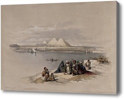 Картина Лодка на реке Нил, смотрящая на пирамиды в Саккаре и Дахшере, Египет