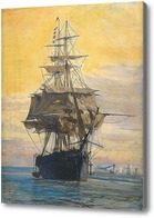 Картина ВИНДЖАММЕР железо на якоре и сушки ее паруса, с лодки за борт, Уилли Чарльз