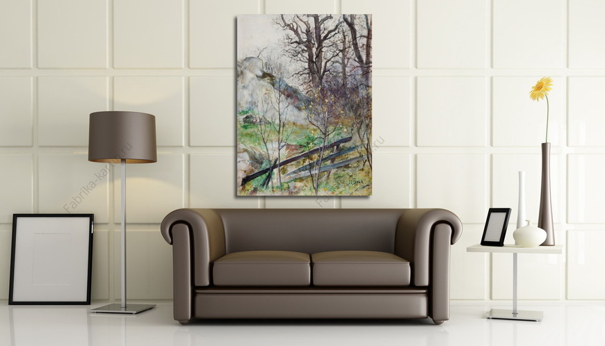 Картина Лесная поляна с забором