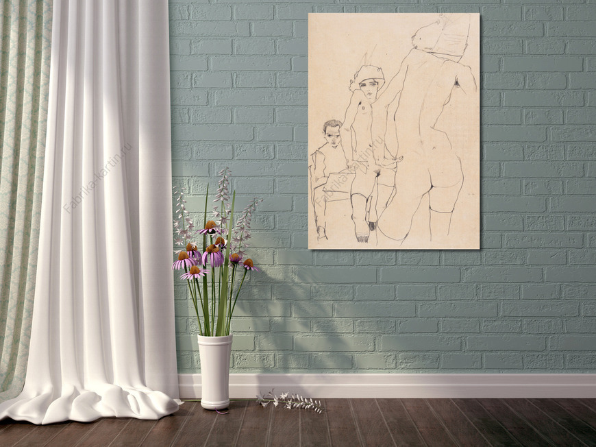 Картина Шиле с обнаженной моделью у зеркала