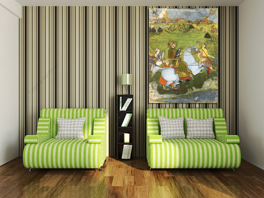 Картина Принц держит сокола и скачет галопом через скалистый пейзаж, Декан, Голконда