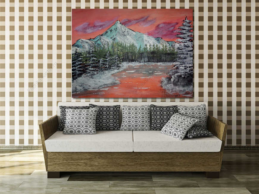 Картина персиковые горы зима