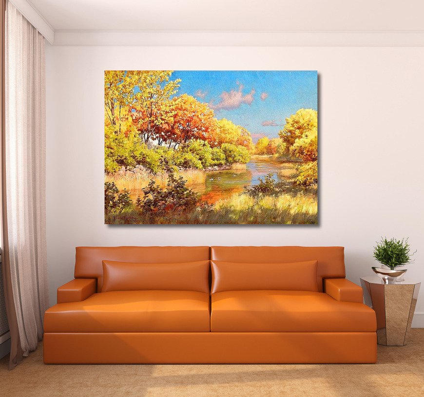 Картина Осенний пейзаж с утками в воде