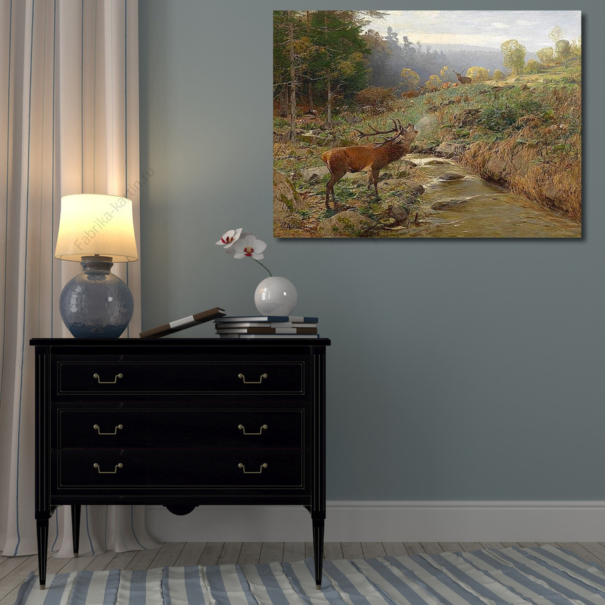 Картина Стадо оленей на лесной поляне