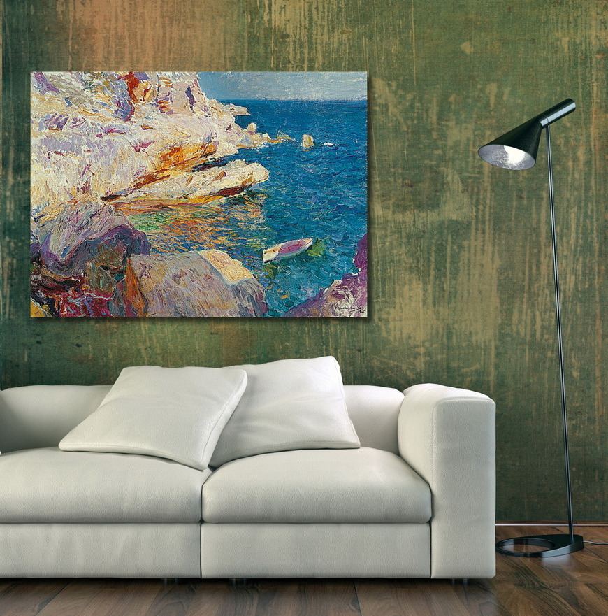 Картина Хавеа.Скалы и белая лодка