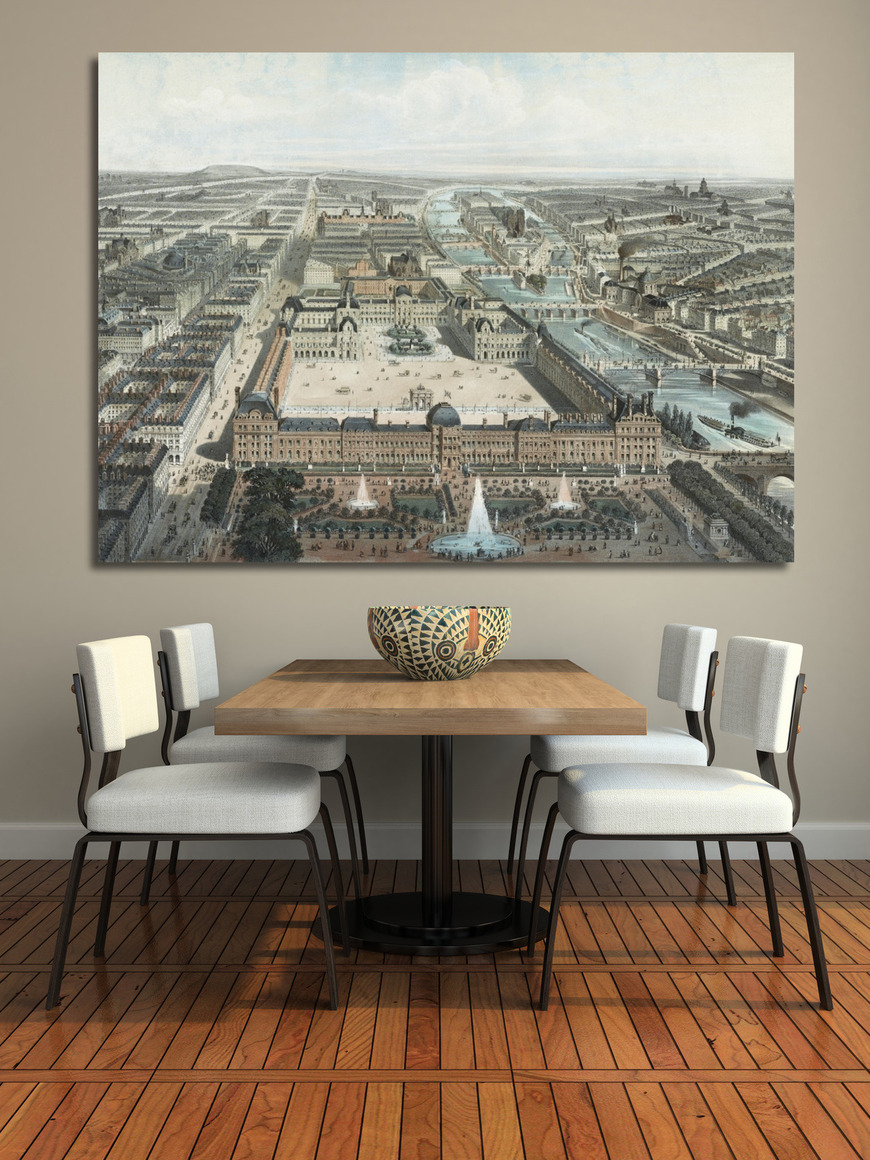 Картина Современный Париж. Тюильри, Лувр и улицей Риволи, вид из сада Тюильри