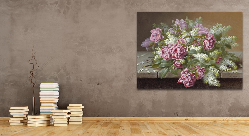 Картина Натюрморт с розовыми розами и сиренью