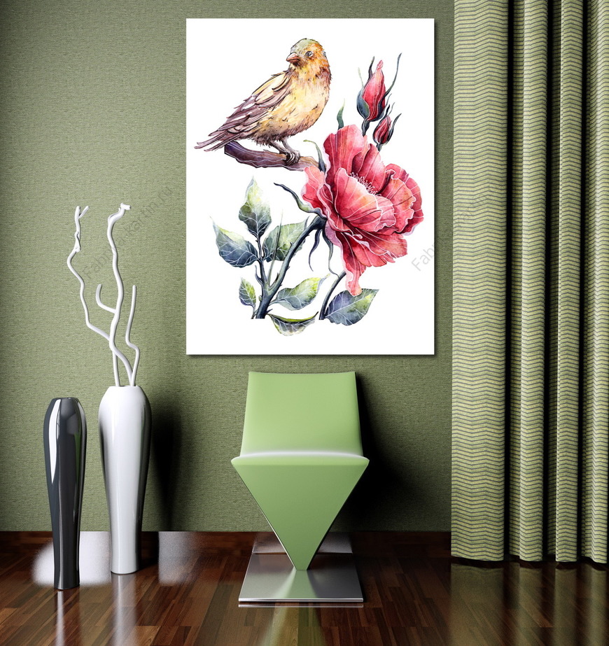 Картина Шиповник и птица