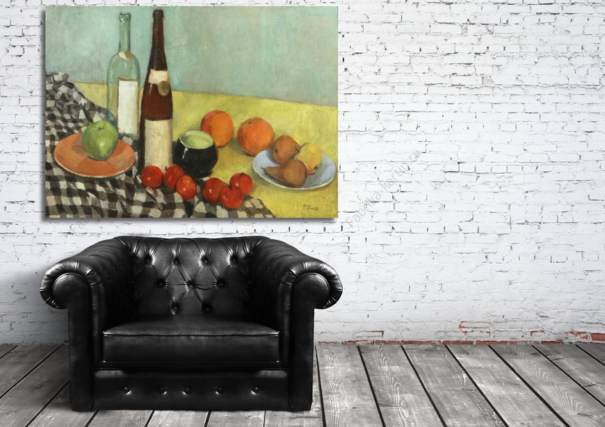 Картина Натюрморт с бутылками и фруктами