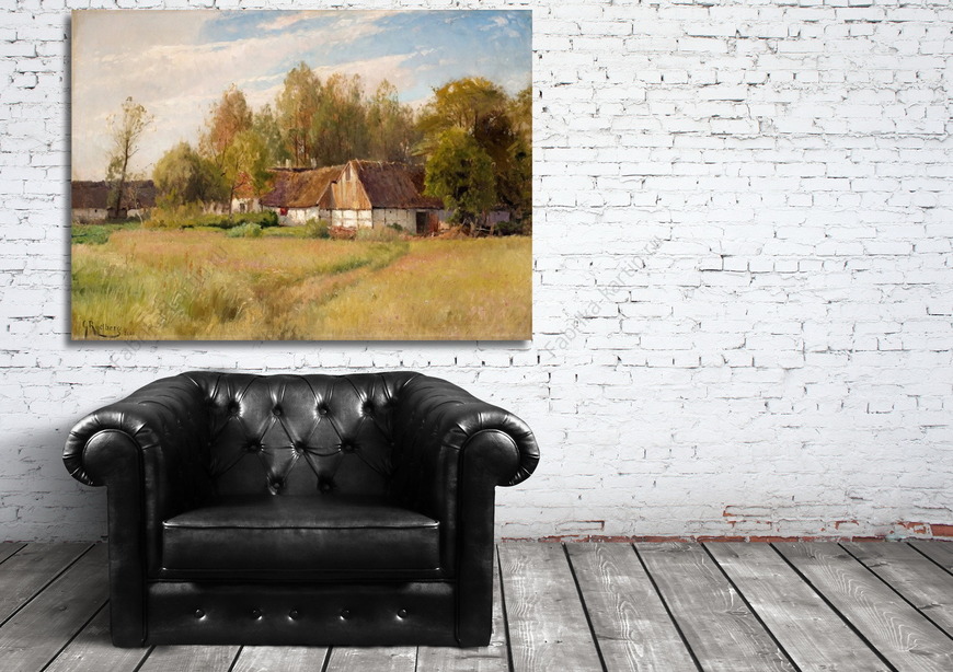 Картина Сельский дом  Цветущий луг