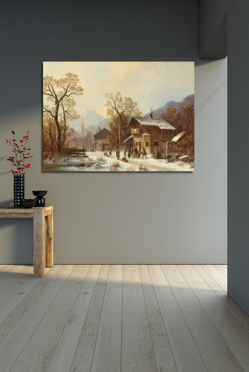 Картина Горная деревня зимой